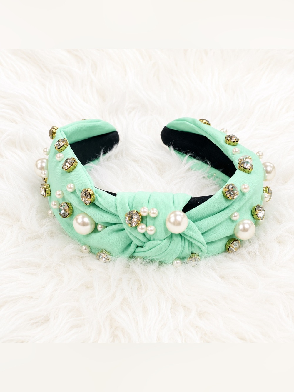 BRAND NEW WITH TAGS Girls Mint Rhinestone & Pearl Knot Headband